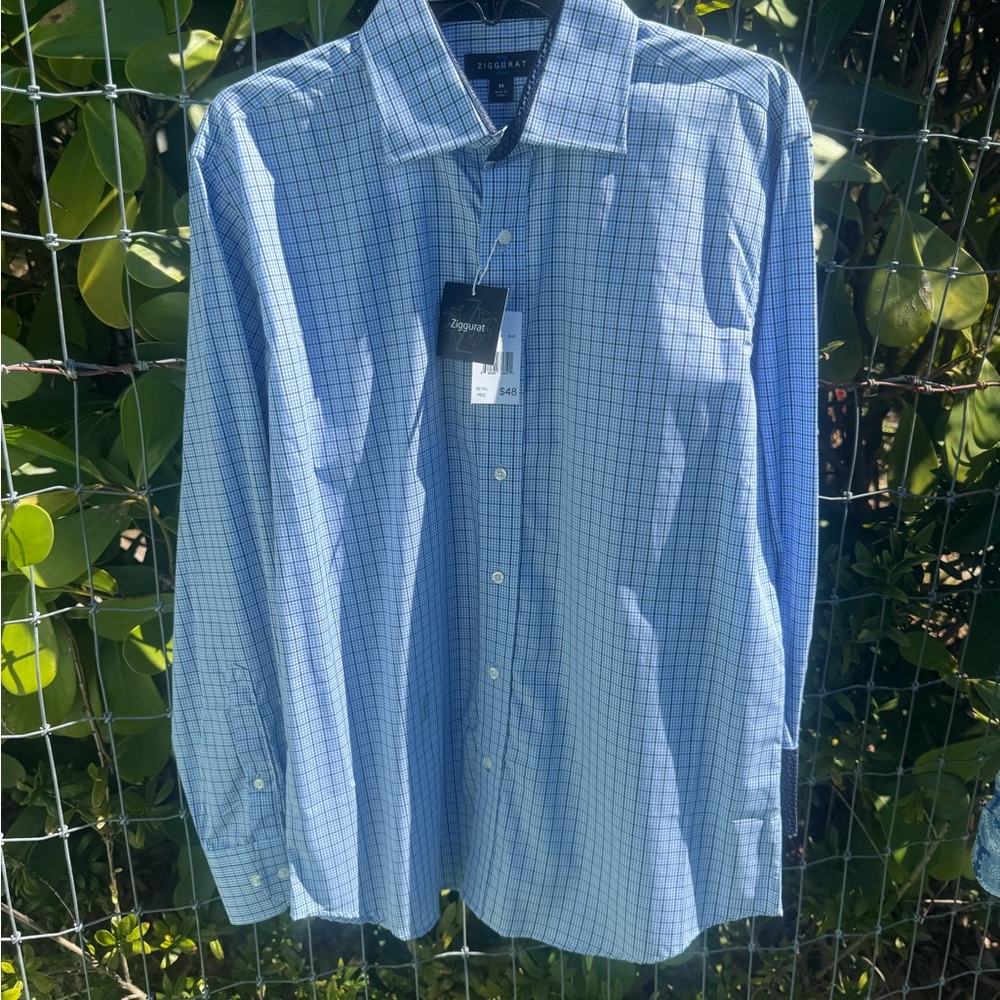 Elegant Blue Grid Men's Dress Shirt